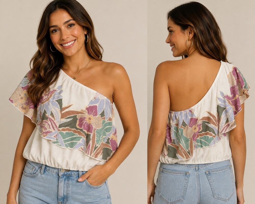 Free People NWT $78 Annka Bubble Boho Tank One Shoulder Summer Tropical Floral L